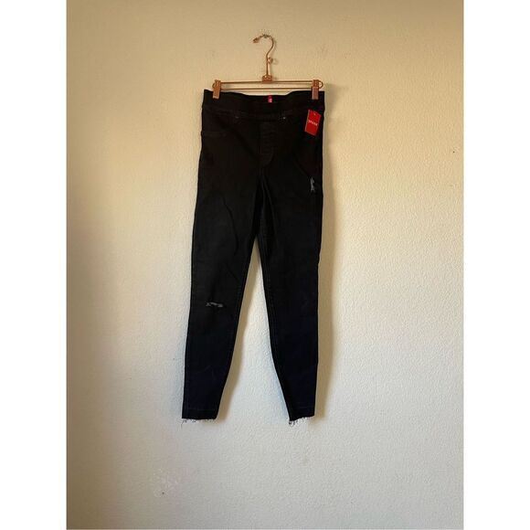 NWT SPANX DISTRESSED SKINNY JEANS distressed BLACK size small - Picture 1 of 9